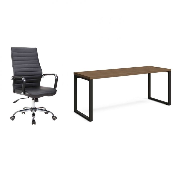 Conjunto de Mesa Munique Carvalho 190 cm com Cadeira de Escritório Diretor Giratória Cleaner Preta