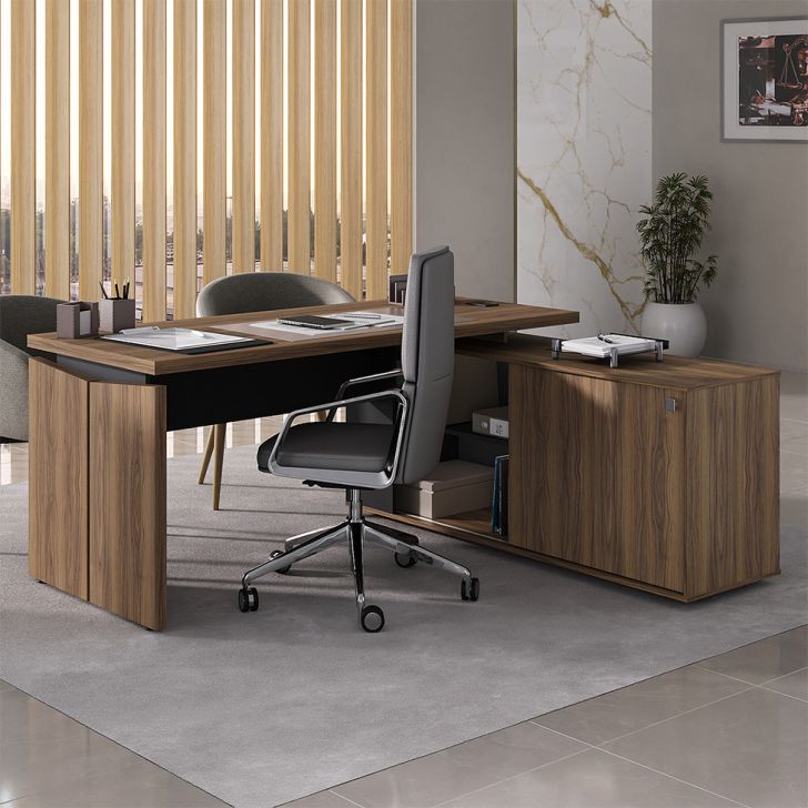 Mesa de Escritório em L Connect II 1 PT Nogal e Preta