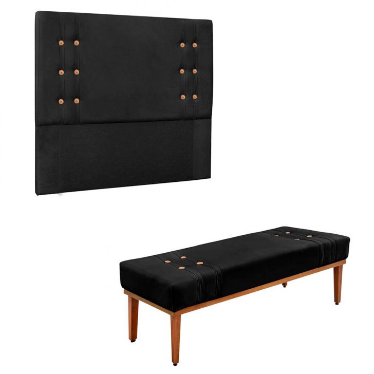 Conjunto de Cabeceira Queen com Recamier Gênova Suede Preto