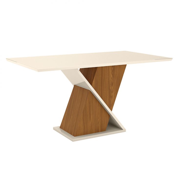 Mesa de Jantar Retangular com Tampo de Vidro Fiorella II Off White e Nature 160 cm