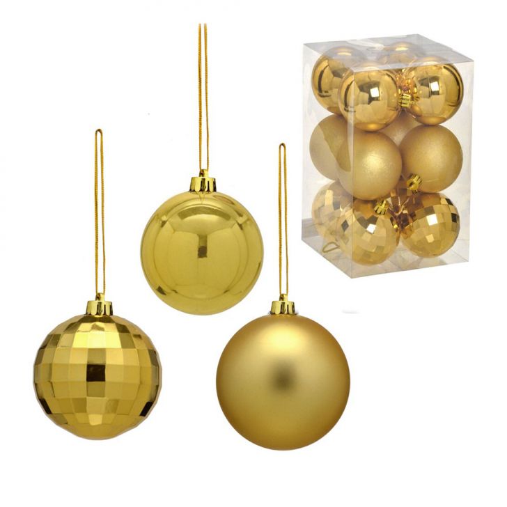 Kit com 12 Bolas Natalinas Espressione Dourado 7 cm