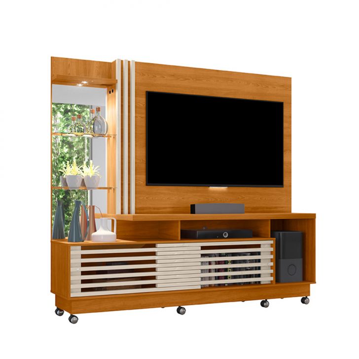 Estante para Home Theater e TV até 60 Polegadas com Rodízios Frizz Cinamomo e Off White