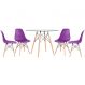 Mesa redonda Eames com tampo de vidro 100 cm + 4 cadeiras Eiffel DSW Roxo