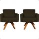 Kit 2 Poltronas Decorativas Hope Base Giratória Suede Marrom Pé Castanho