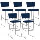 Kit 05 Banquetas Para Cozinha Sala De Jantar Base Em Aço Allana L02 Suede Azul Marinho - Lyam Decor