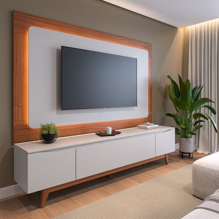 Painel Para Tv Até 75 Polegadas Oslo Canela E Off White 182 Cm