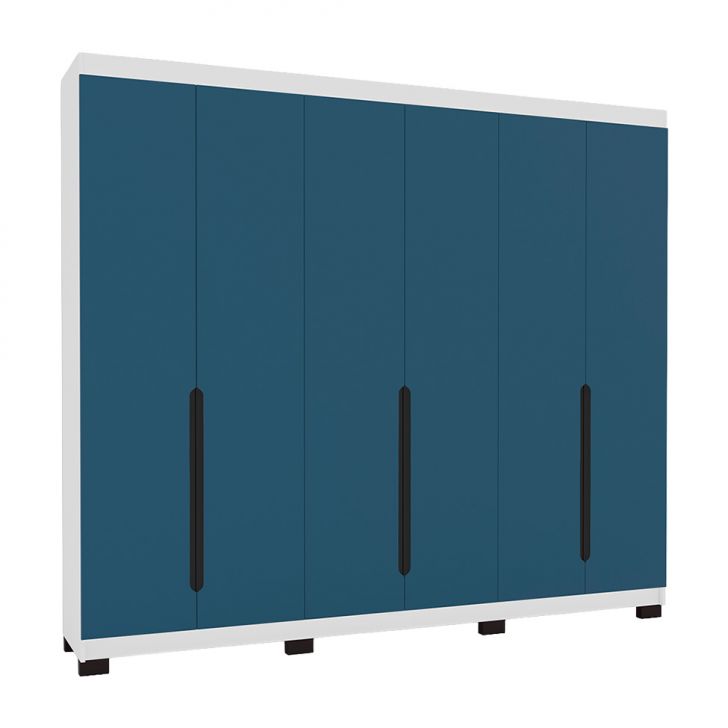 Guarda-roupa Casal Madrid 6 Portas 4 Gavetas Branco E Azul