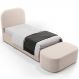 Cabeceira Cama Box 100cm Lanna com Puff Recamier Doha W01 Suede Bege - Lyam Decor