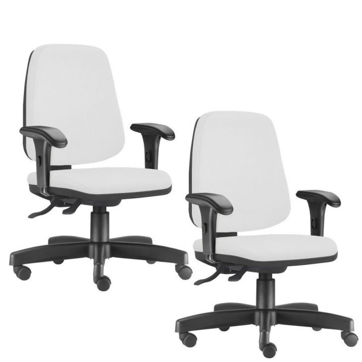 Kit 02 Cadeiras Giratórias Job L02 Diretor Executiva Couro Sintético Branco - Lyam Decor