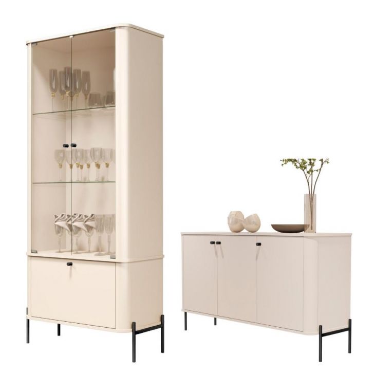 Jogo Aparador e Cristaleira Valentine Off White Preto