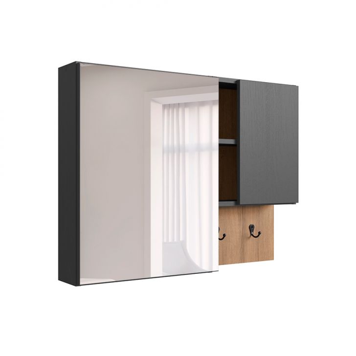 Armário de Banheiro com Espelho Berti 2 PT Mel e Grafite