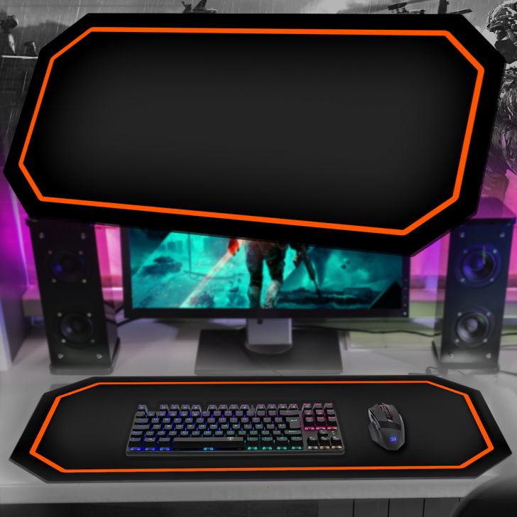 Tapete Mousepad Protetor De Mesa Gamer Preto Borda Laranja - 70x35cm