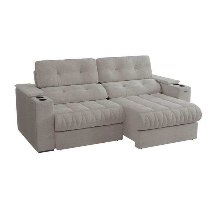 Image of Sofá 4 Lugares Retrátil E Reclinável Premier Molas Bouclé Cinza 261 Cm PLA-KA161UP91OSEMOB