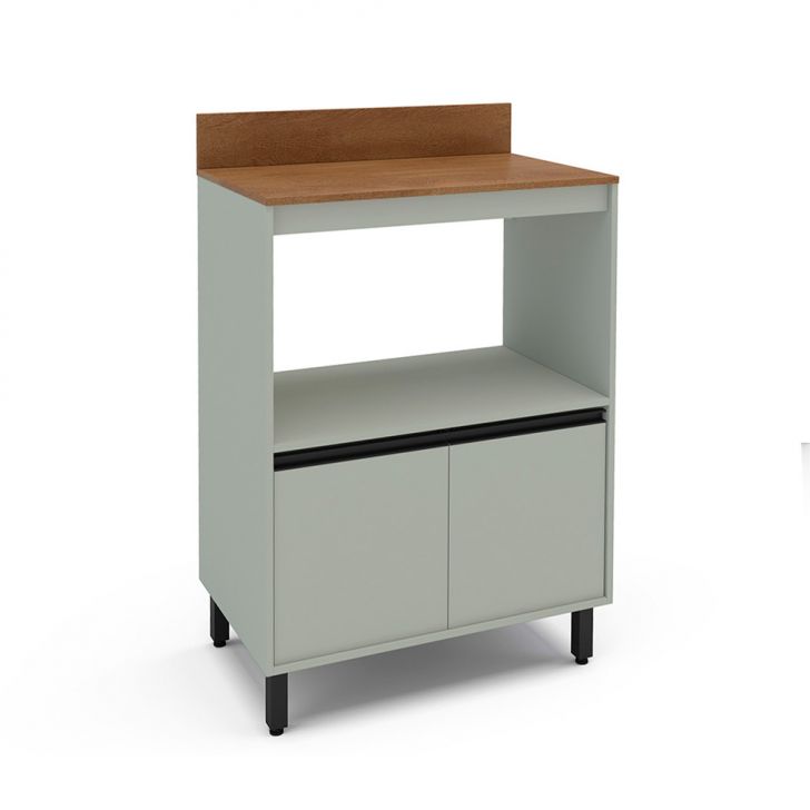 Balcão de Cozinha com Nicho Koya com Tampo 2 Portas Verde Oliva