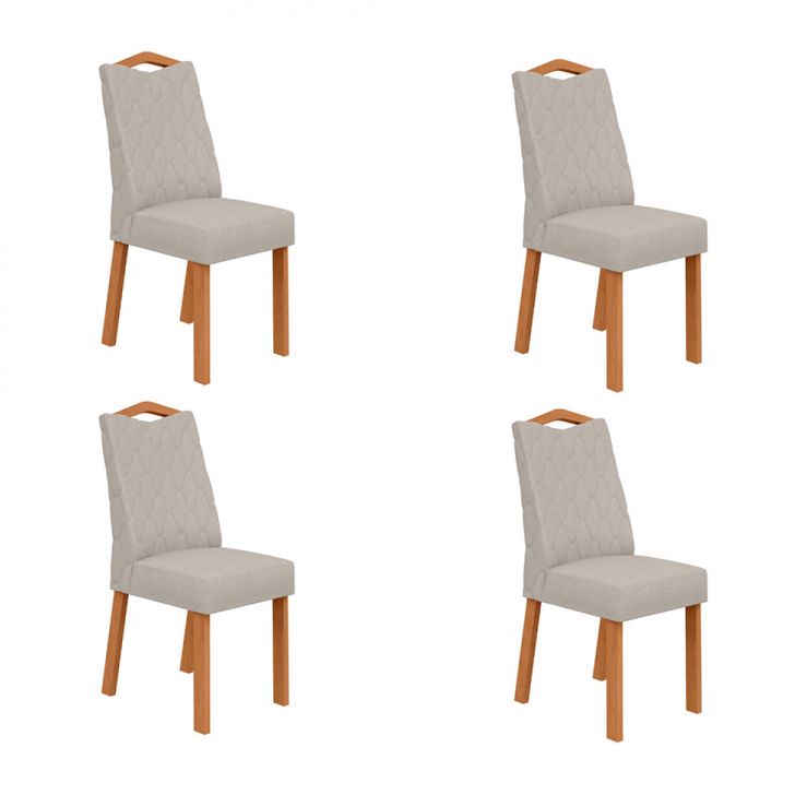 Conjunto com 4 Cadeiras Vênus Linho Cinza e Amêndoa