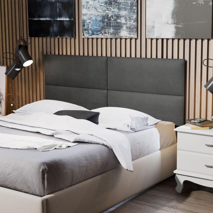 Painel Estofado Para Cama Casal Seleta 140 cm Cinza