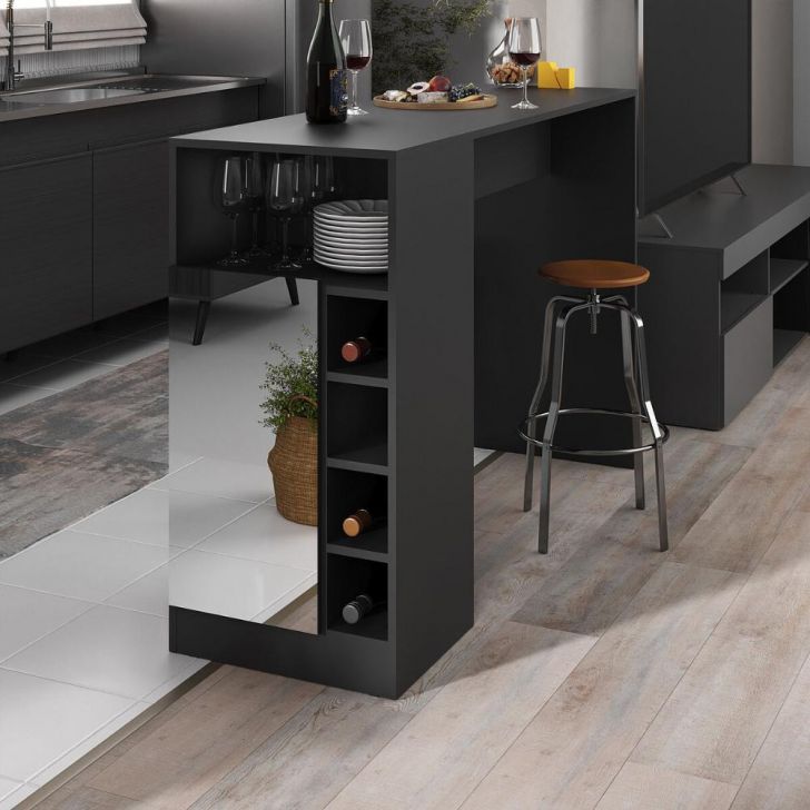 Bancada Balcão/Mesa de Cozinha com Adega 1 Porta e Espelho Multimóveis MP2248 Preto