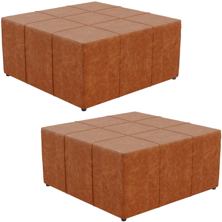 Kit 2 Puffs Decorativos Para Sala de Estar Quadrado Milano 90x90cm W01 Couríssimo Camel - Lyam Decor