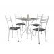 Conjunto de Mesa Quadrada com Tampo Granito e 4 Cadeiras Léia Revestimento Sintético Mosaico Silver e Branco