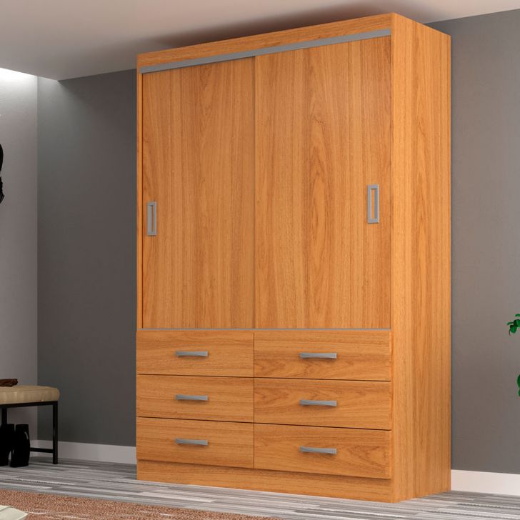 Guarda-roupa Solteiro Veneza 2 Portas 6 Gavetas Cinamomo
