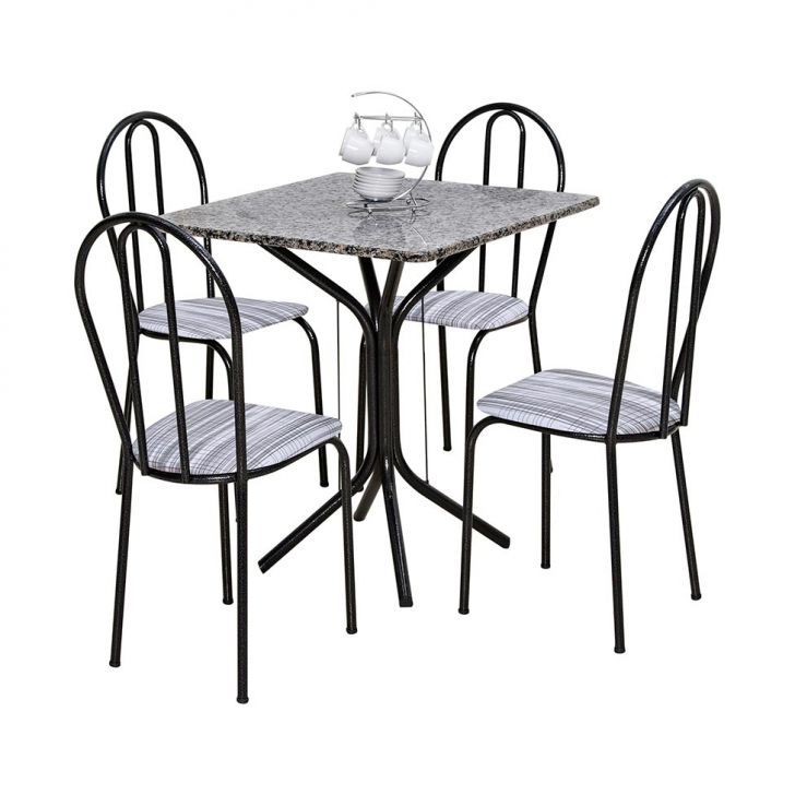 Conjunto De Mesa Thais Com 4 Cadeiras Craqueado Preto Linho