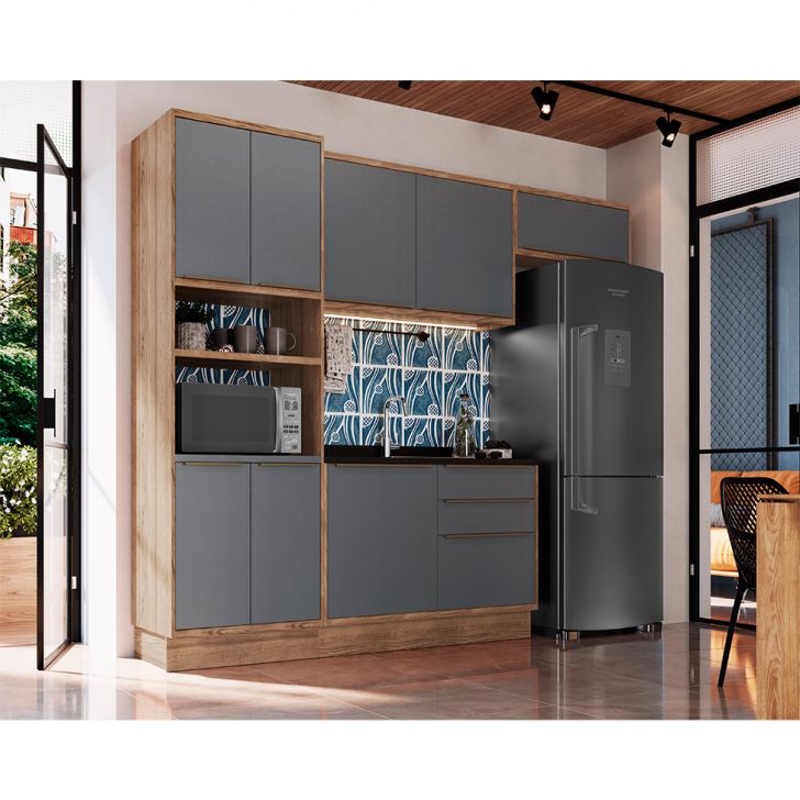 Cozinha Completa Ten 8 Portas 3 Gavetas Freijó e Grafito