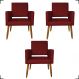 Kit 3 Poltronas Decorativas Confortáveis Para Sala Isa Suede Bordô Pé Castanho - Clique E Decore
