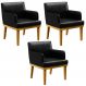 Kit 3 Poltronas Decorativas Para Sala De Estar E Recepção Beatriz W01 Couríssimo Preto - Lyam Decor