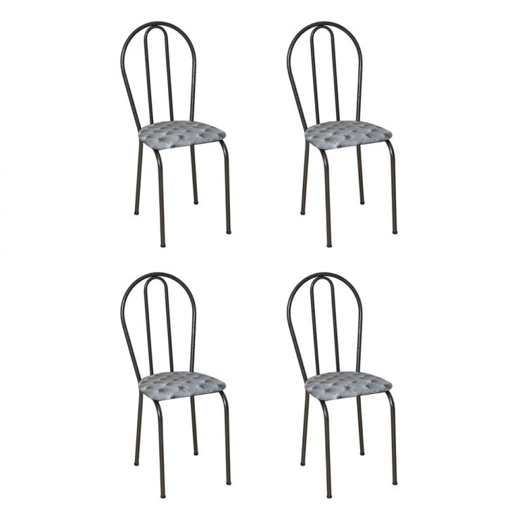 Conjunto 4 Cadeiras Hécate Cromo Preto E Estampa Capitonê