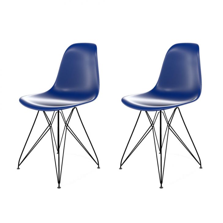 Conjunto com 2 Cadeiras Eames Eiffel Azul e Preto