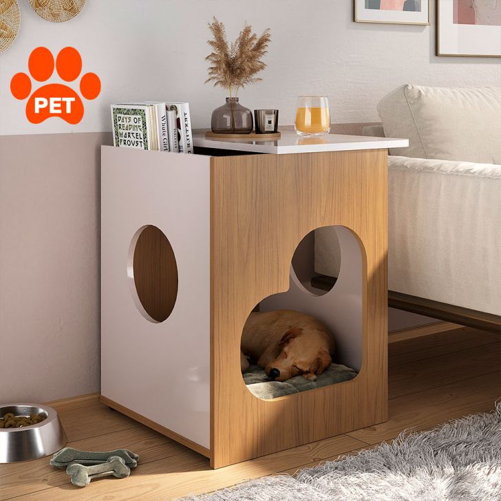 Mesa Lateral Quadrada Pet 1 GV Carvalho e Off White