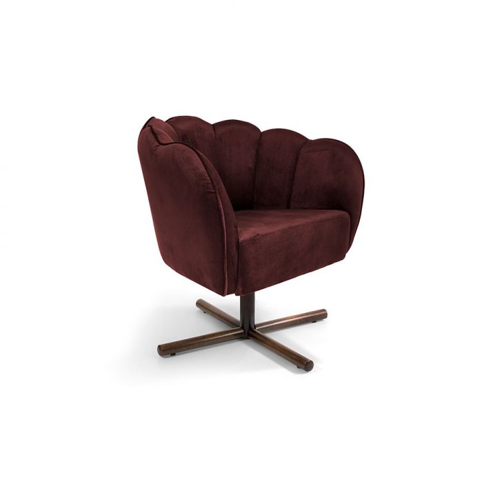 Poltrona Ariel Giratória Veludo Malbec E Castanho