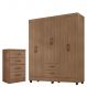 Kit Guarda-Roupa Casal 6 Portas com Cômoda 4 Gavetas Lisa Carvalho Oak