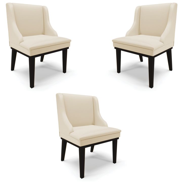 Kit 3 Cadeiras Decorativas Sala de Jantar Base Fixa de Madeira Firenze PU Bege/Preto G19 - Gran Belo