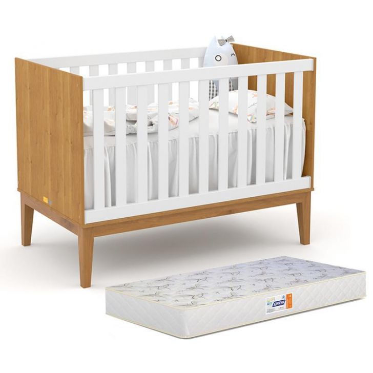 Berço Americano Unique Freijó/Branco Soft/Eco Wood com Colchão D18 - Matic Móveis