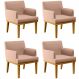 Kit 04 Poltronas Decorativas Para Sala de Estar Beatriz W01 Linho Rosê - Lyam Decor