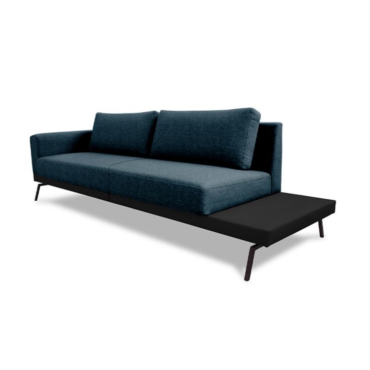 Sofá 4 Lugares Matteo Com Mesa De Apoio Direita Linho Azul 260 Cm