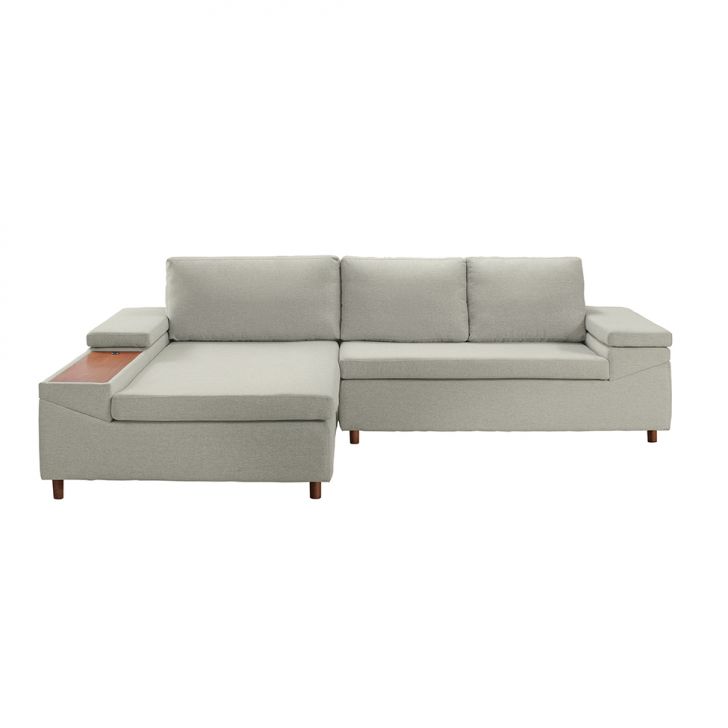 Image of Sofá 5 Lugares Com Chaise Esquerdo Clássico Com Entrada Usb Linho Bege PLA-ES745UP81YXEMOB