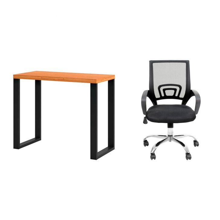 Conjunto de Mesa Anah Freijó com Cadeira de Escritório Secretária Giratória New Java Preta