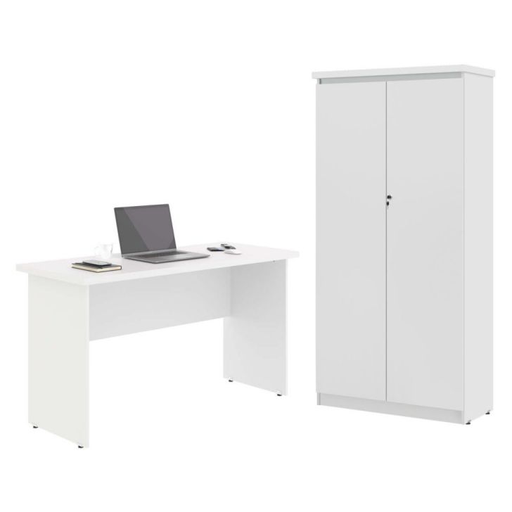 Mesa de Escritorio com Armário 2 Portas Pampulha Branco