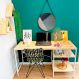 Mesa para Escritório de Ferro e Madeira com Prateleiras Style Industrial Natural e Branco