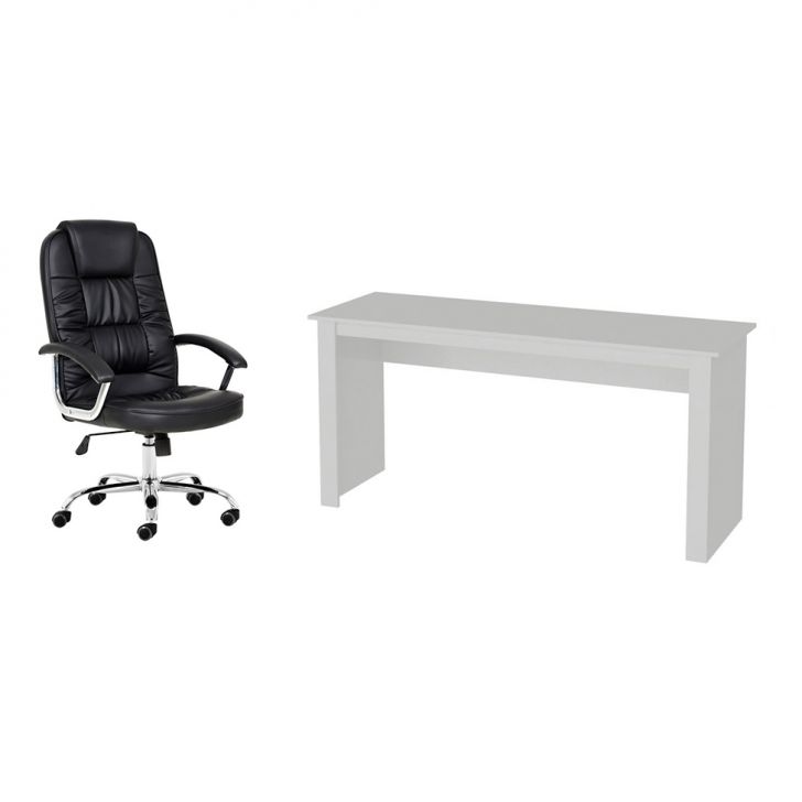 Conjunto de Mesa Badesh Branca com Cadeira de Escritório Presidente Giratória com Relax Finland Preta