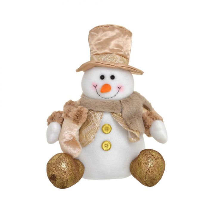 Enfeite Natalino Espressione Boneco de Neve Branco e Dourado 28 cm