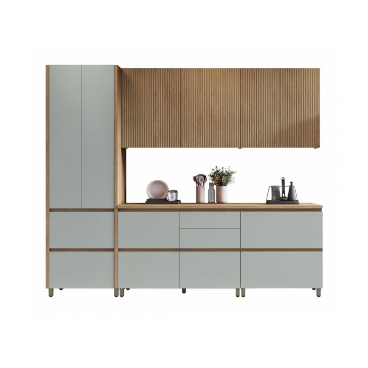 Cozinha Compacta Rainha 100% MDF 8 Portas 7 Gavetas Verde e Nature