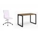 Conjunto de Mesa Munique Carvalho 120 cm com Cadeira de Escritório Secretária Giratória Marilyn Branca