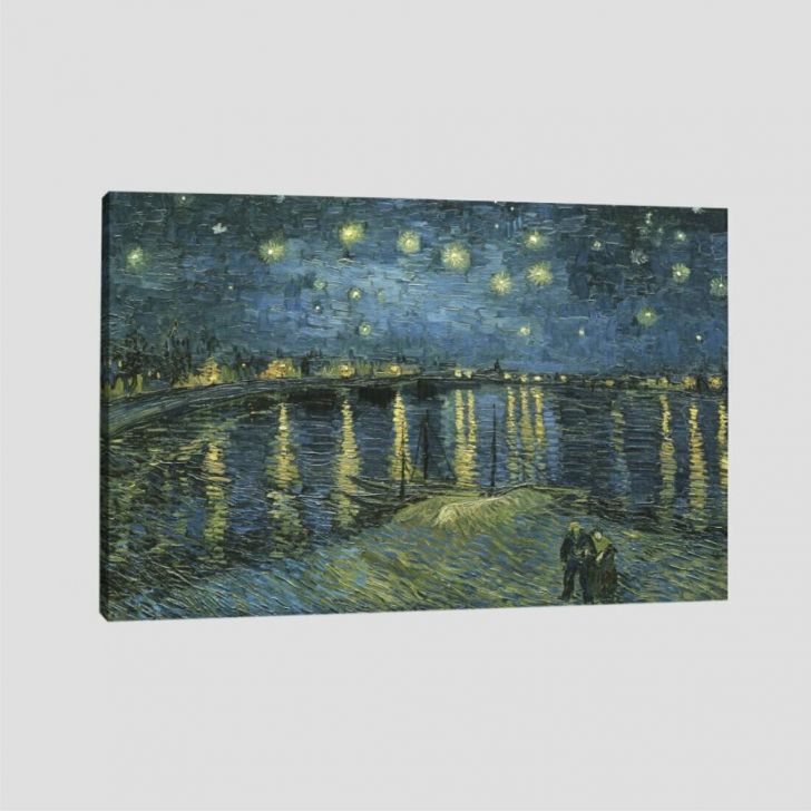 Quadro Van Gogh Noite Estrelada Sobre O Ródano Tela No Chassi 95X63Cm