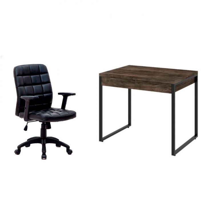 Conjunto de Mesa Kuadra 2 GV Marrom Escuro com Cadeira de Escritório Diretor Giratória Fitz com Braços Ajustáveis Preta