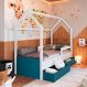 Cama Infantil Montessoriana Miney 2 Gavetas Branco e Azul