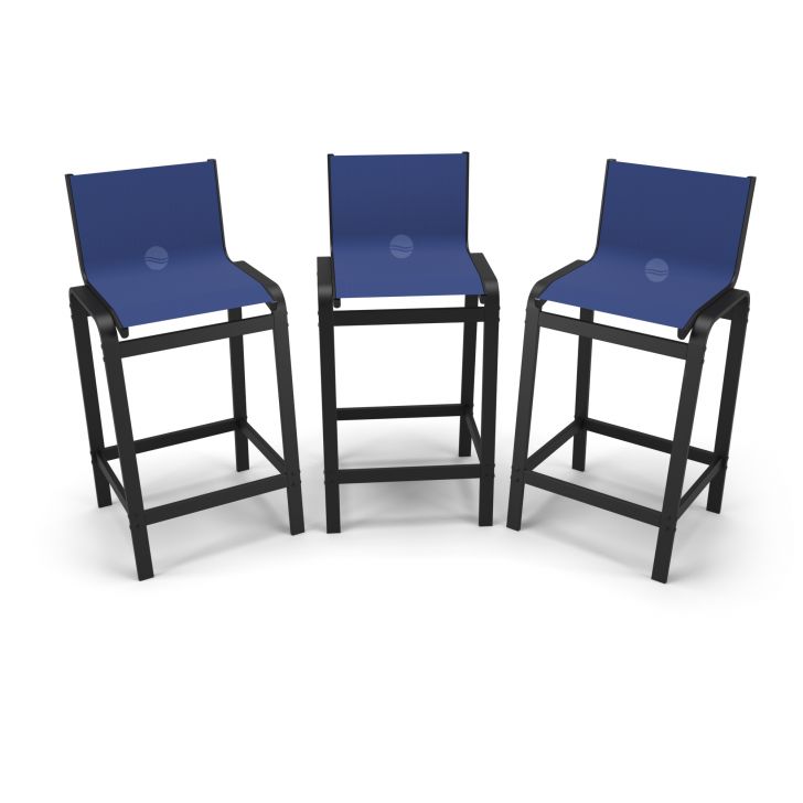 Kit 3 Banquetas Alta bancada Alumínio Preto Tela Azul