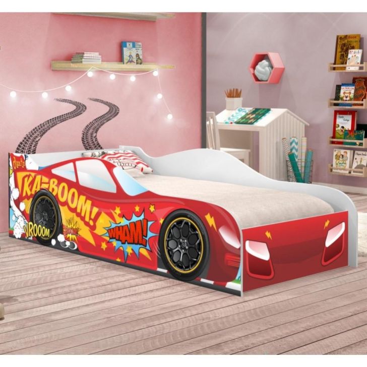 Cama Carro Kaboom Vermelho Solteiro Com Colchão